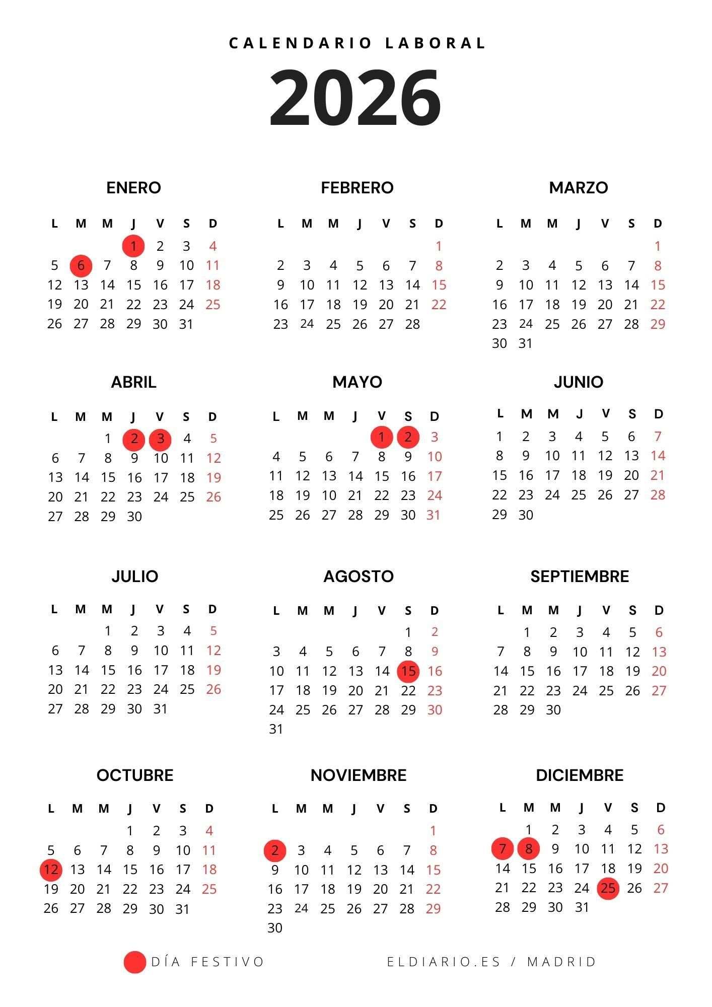 Festivos Madrid: La Comunidad De Madrid Aprueba Su Calendario | Calendario Construcción 2026 Madrid