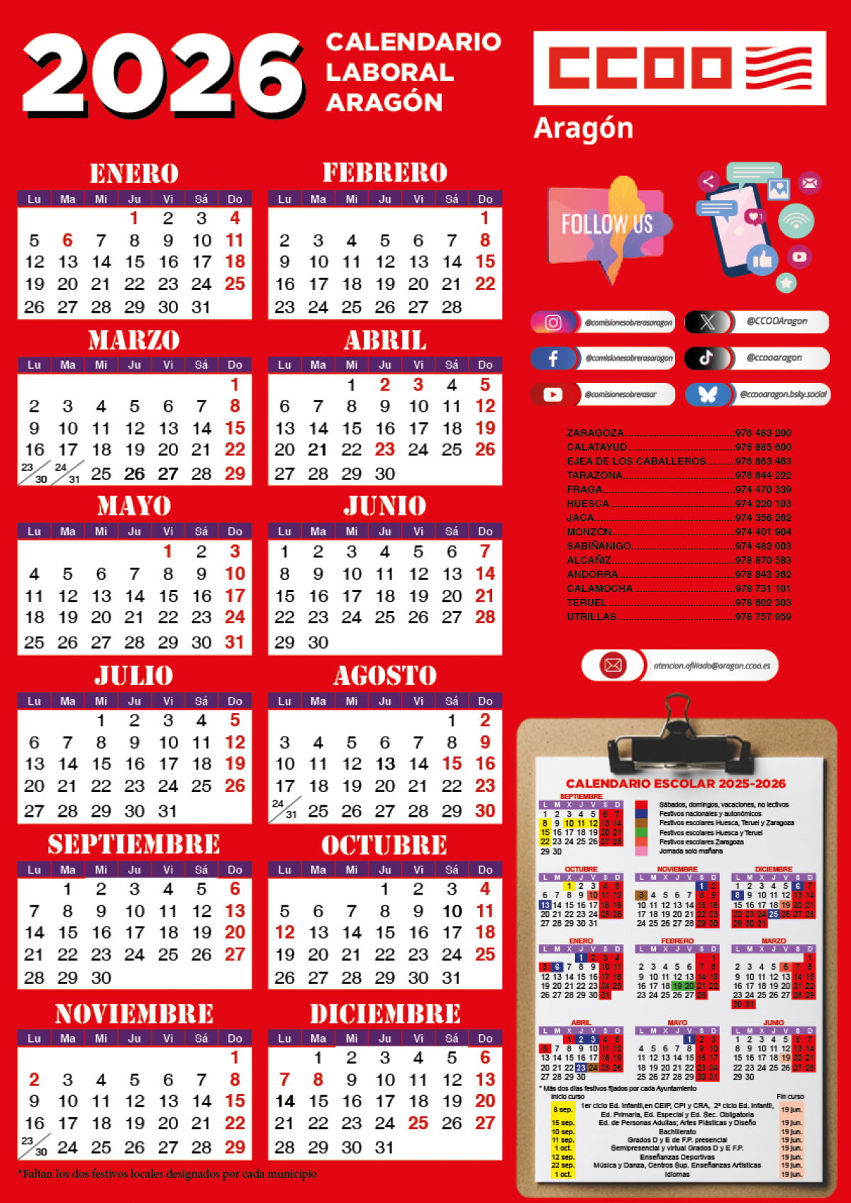 Fsc-Ccoo Aragón | Calendario Laboral 2026 Aragón