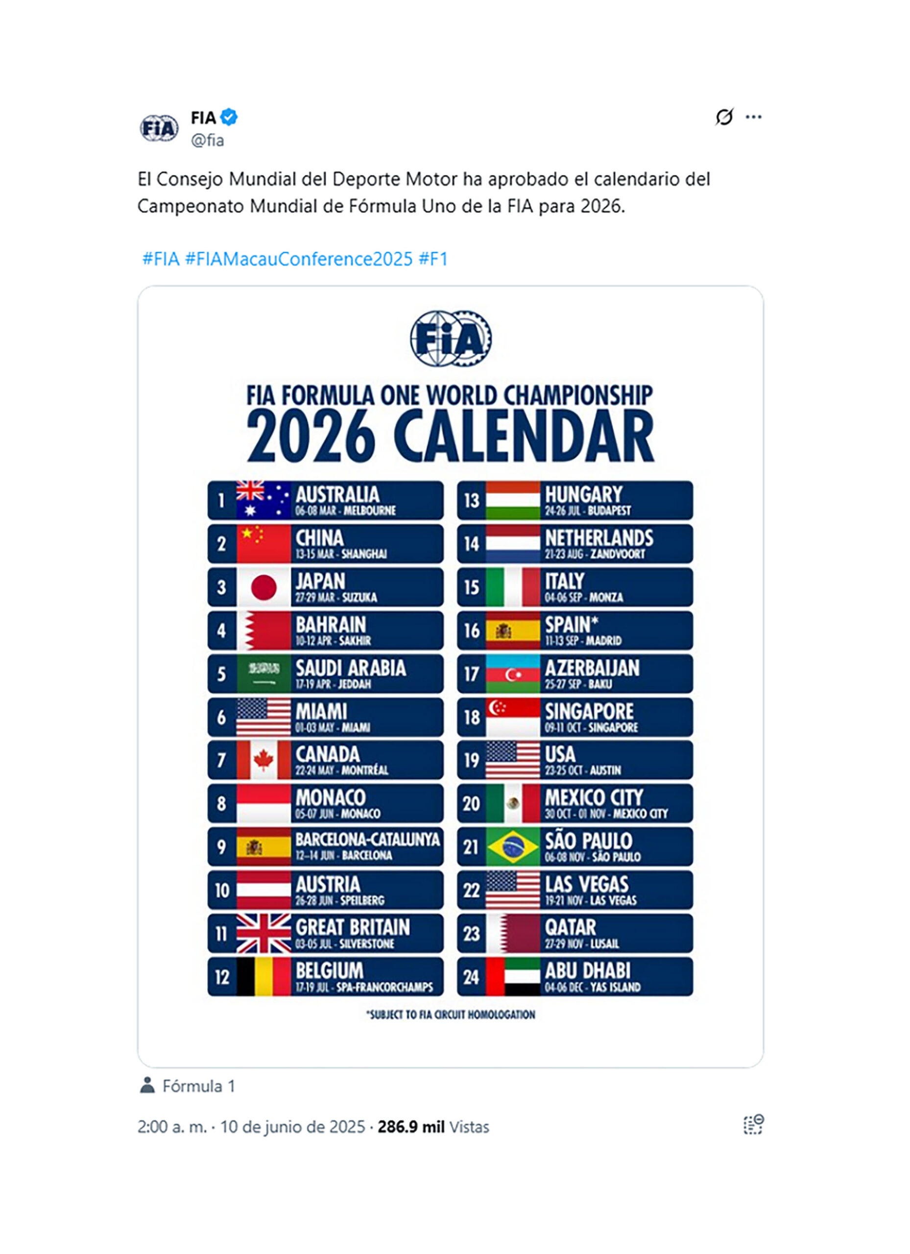 La Fórmula 1 Confirmó El Calendario 2026 Con La Salida De Un | Calendario Fórmula 1 2026