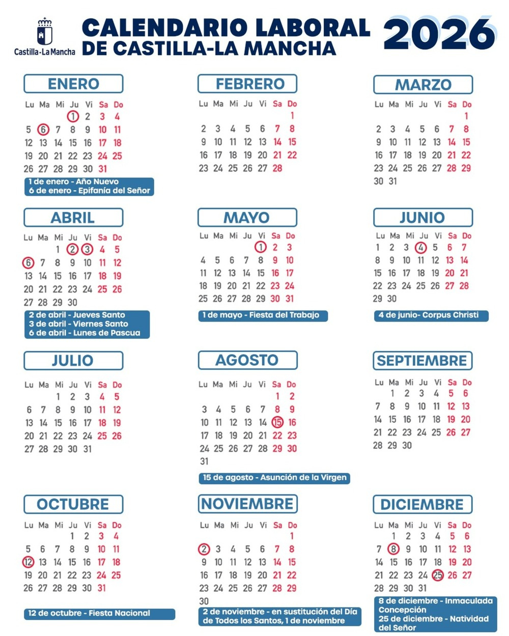 La Región Tendrá 12 Festivos En 2026, Consulta El Calendario | Calendario Laboral 2026 Burgos