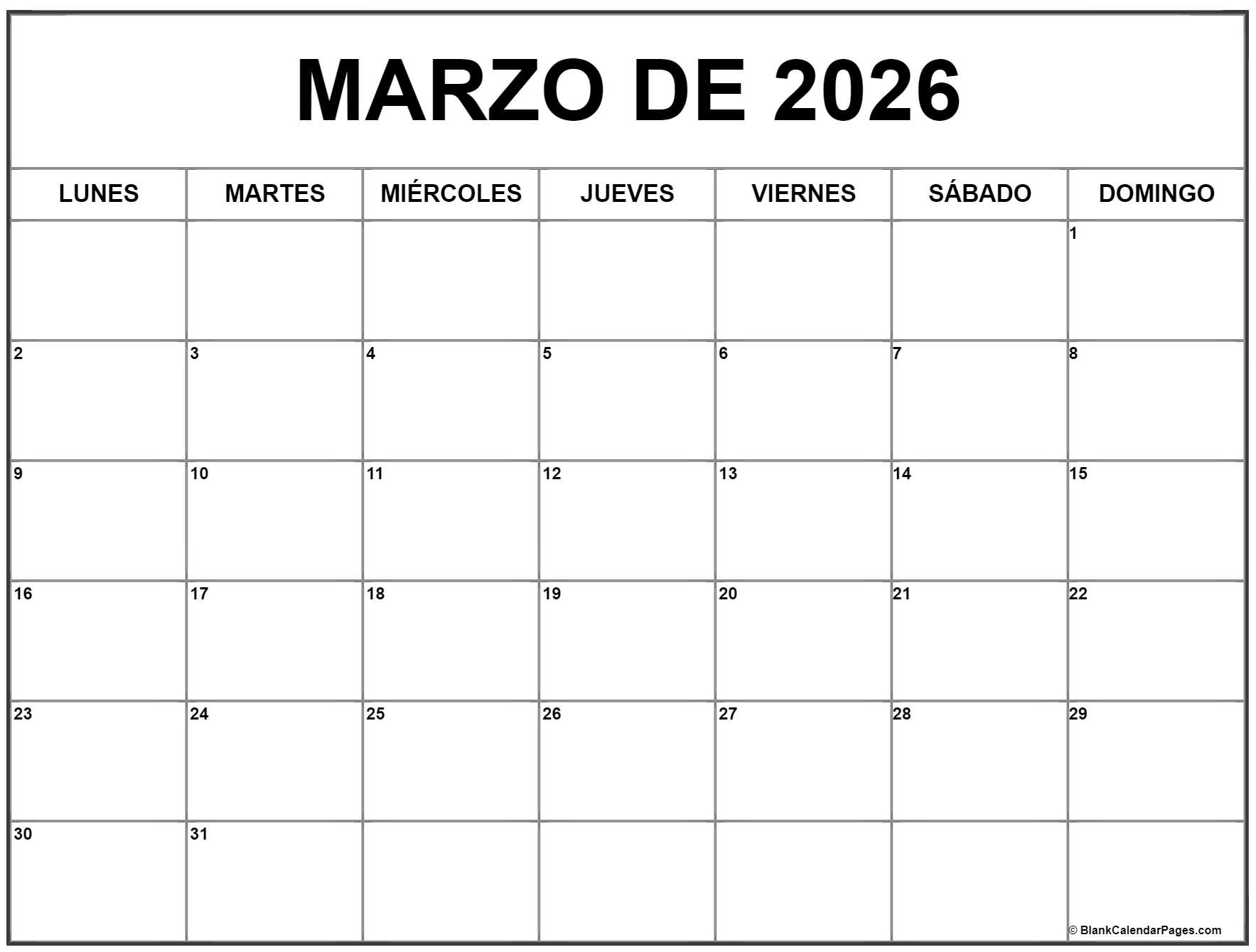 Marzo De 2026 Calendario Gratis | Calendario Marzo | Calendario De Marzo 2026