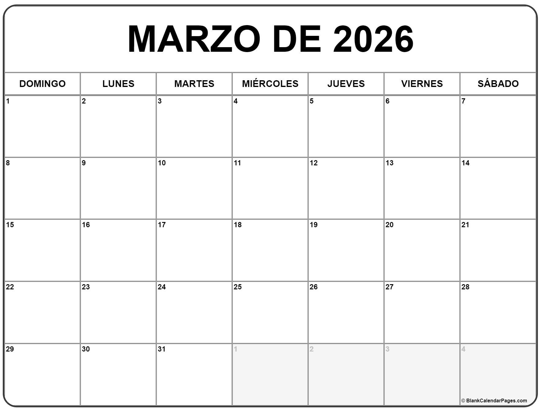Marzo De 2026 Calendario Gratis | Calendario Marzo | Calendario Marzo 2026 Para Imprimir