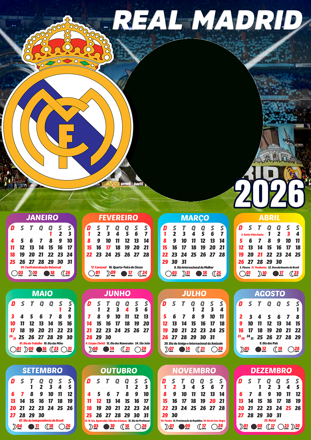 Moldura Calendário 2026 Real Madrid Png - Imagem Legal | Calendario Real Madrid 2026
