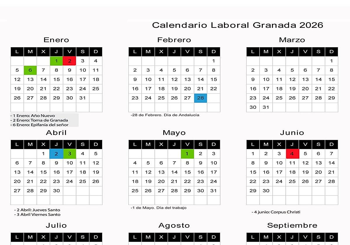 Oficial En El Boe El Calendario Laboral De Granada En 2026 | Calendario Laboral 2026 Granada