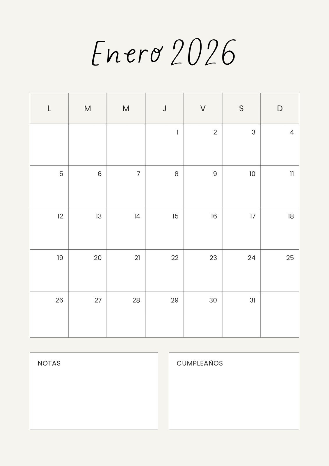 Plantillas De Enero 2026 | Canva | Calendario De Enero 2026