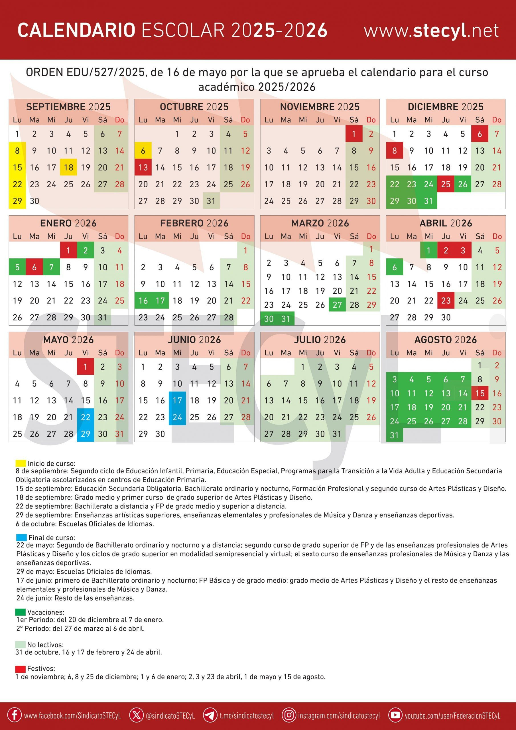 Publicado El Calendario Escolar Del Curso 2025-2026 - Stecyl-I | Calendario Escolar 2026 Castilla y León