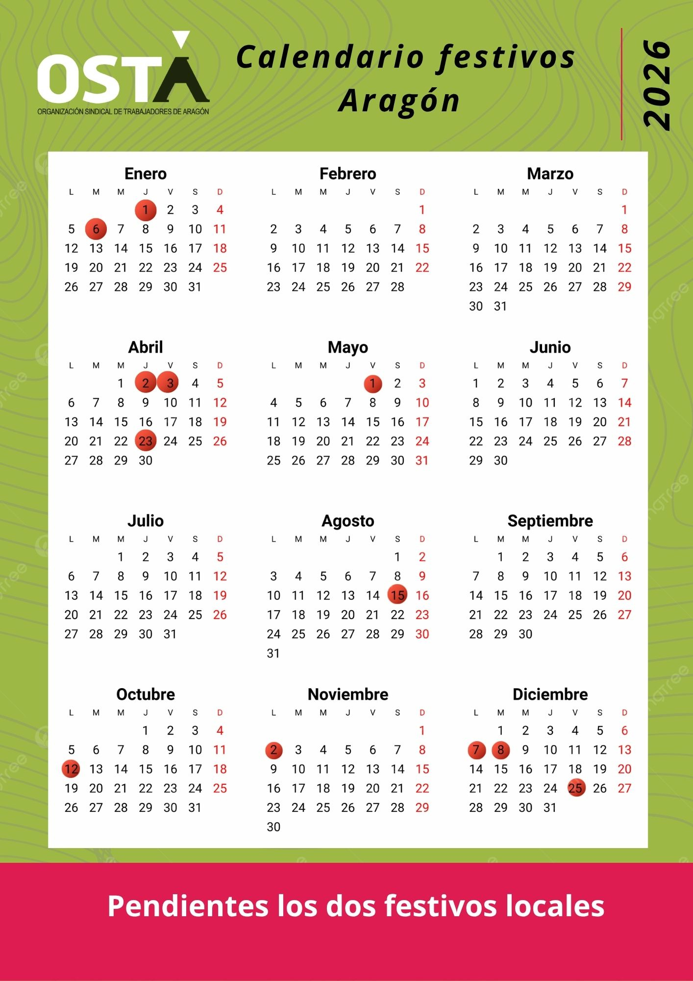 Publicado El Calendario Laboral De Aragón De 2026 | Calendario Laboral 2026 Aragón