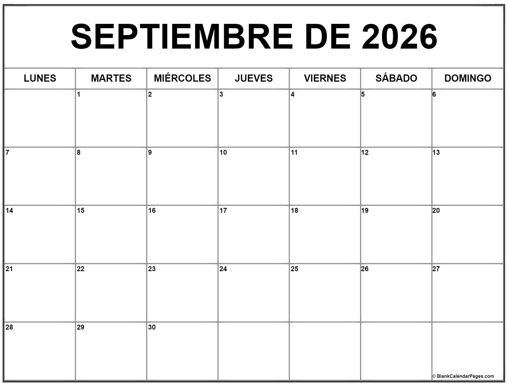 Septiembre De 2026 Calendario Gratis | Calendario Septiembre | Calendario Septiembre 2026 Para Imprimir