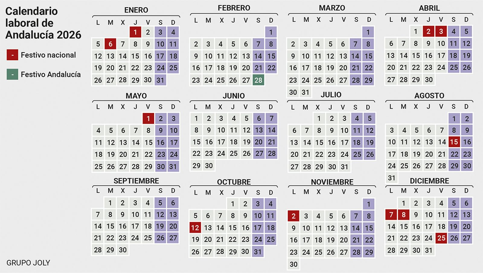 Todos Los Días Festivos Y Puentes Del Calendario Laboral 2026 De | Calendario 2026 con Festivos Andalucía