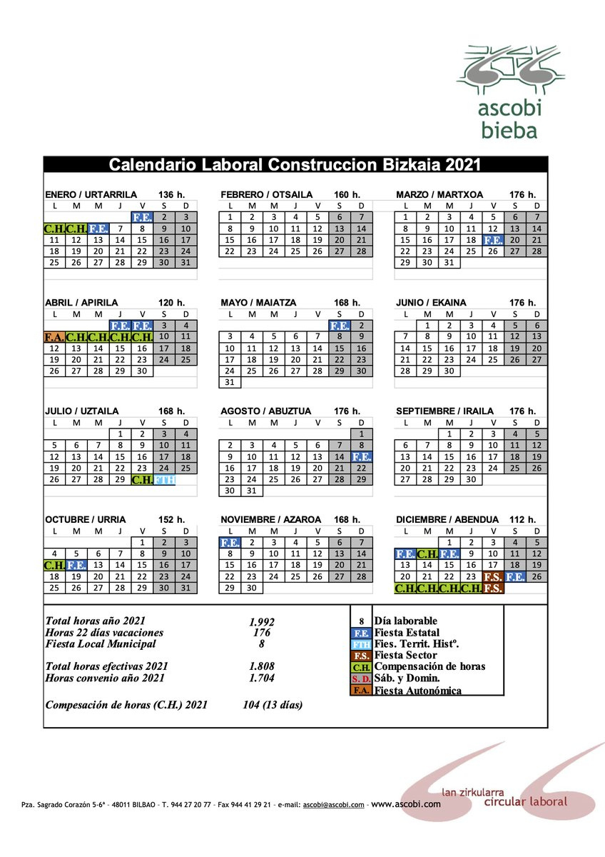 Ya Está Firmado Y Publicado El Calendario Laboral De La | Calendario Construcción Bizkaia 2026